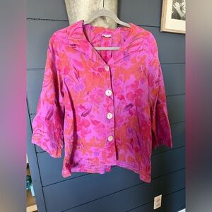 Habitat 100% Linen Button Up Mother Of Pearl Buttons pink purple floral small